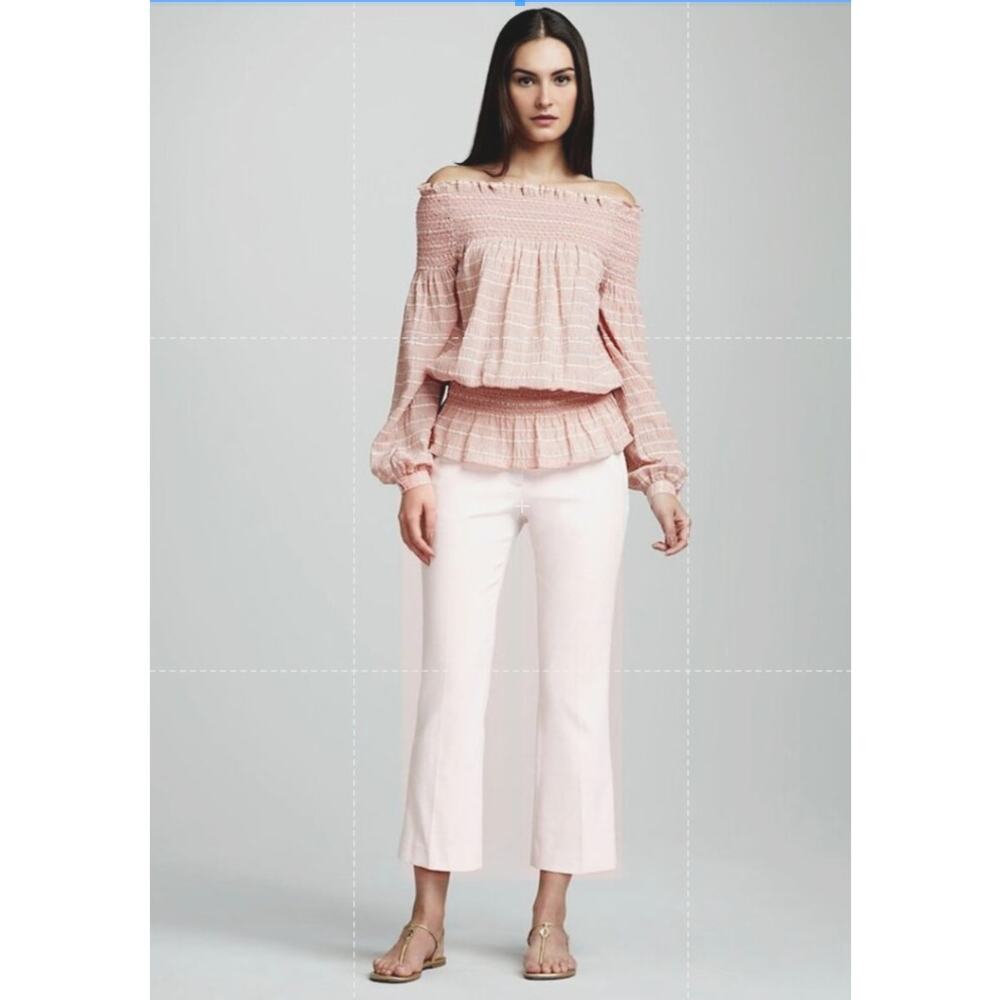 Tory Burch Womens 14 Rocco Cropped Capri Pink Tuxedo Pants Designer Luxe